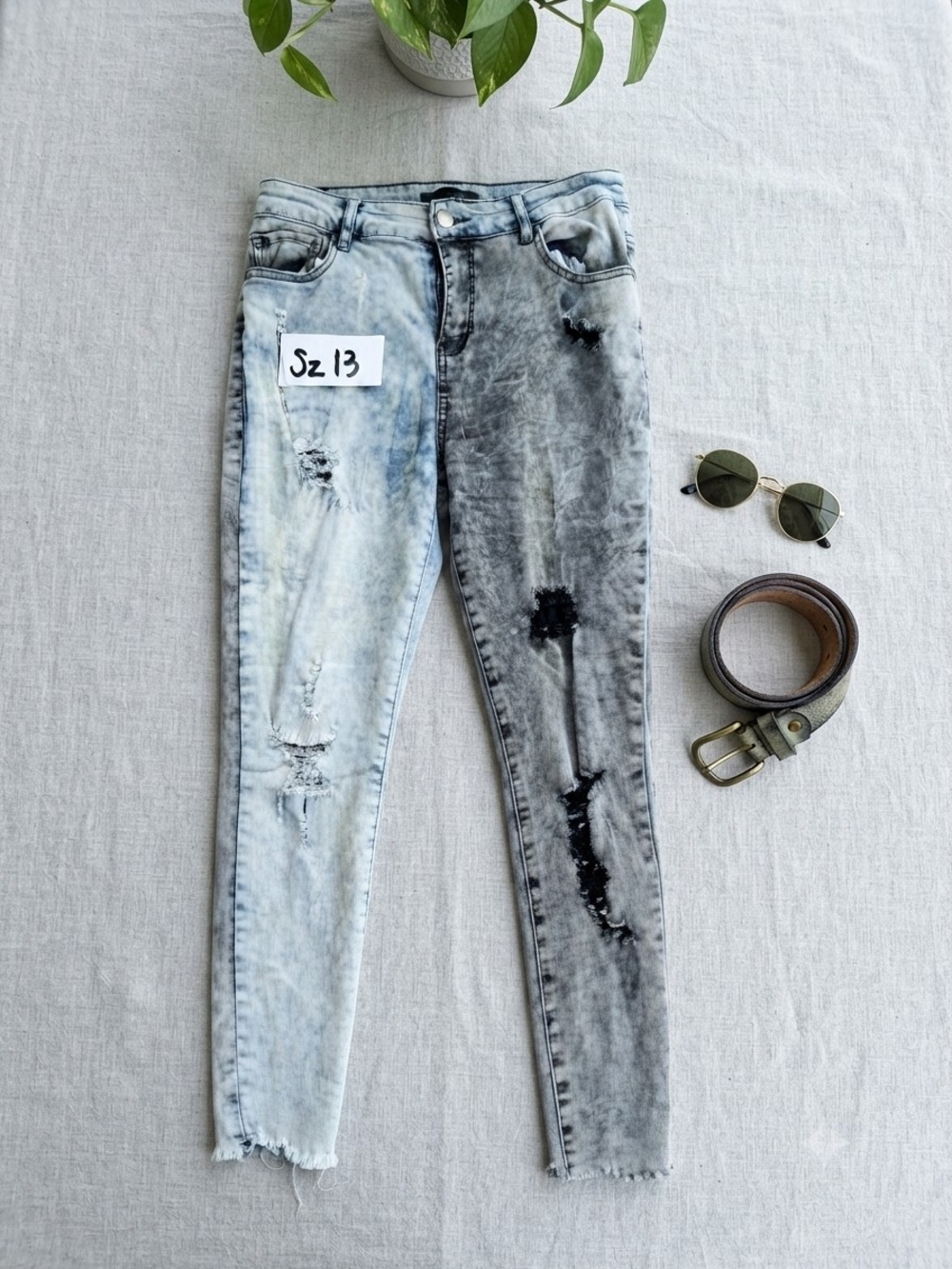 Two-Tone Distressed Gray Skinny Jeans - Bleached & Washed Look
